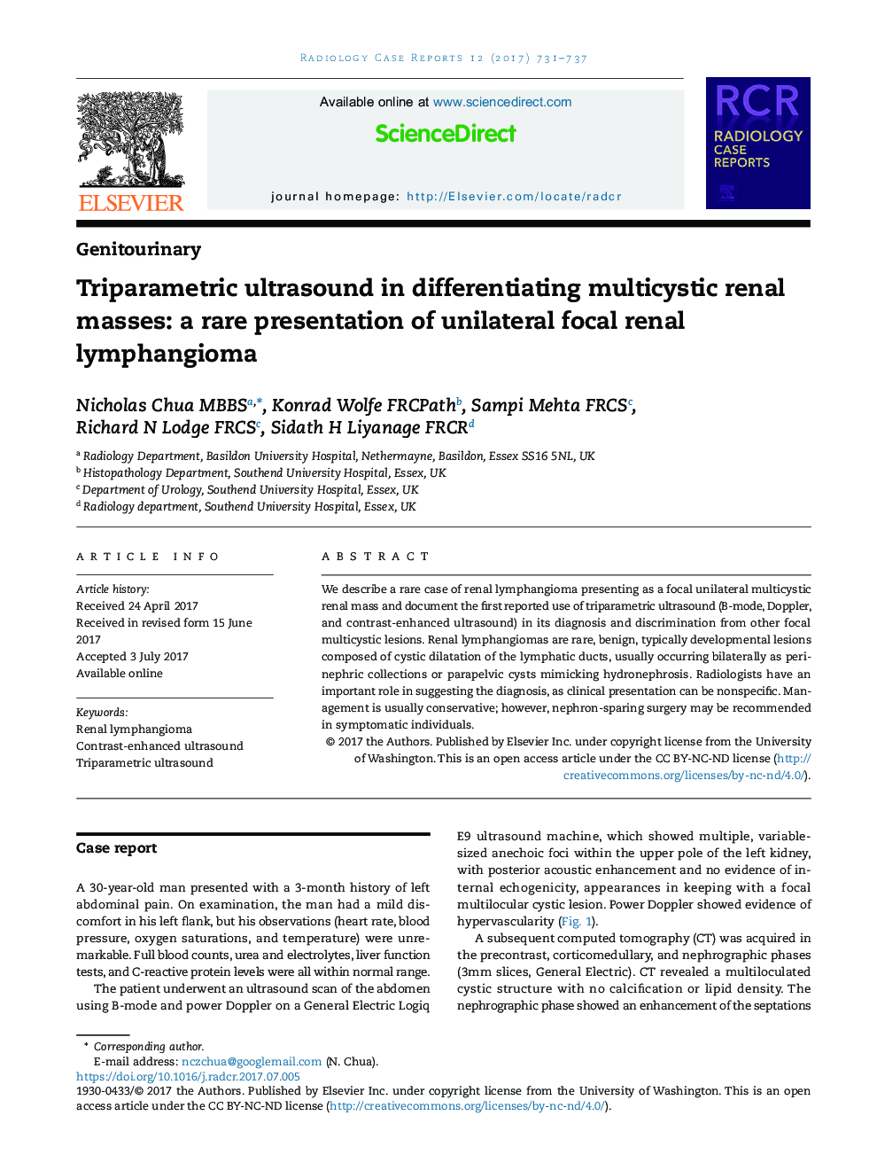 Triparametric ultrasound in differentiating multicystic renal masses: a rare presentation of unilateral focal renal lymphangioma