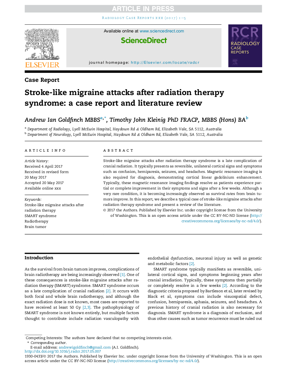 Stroke-like migraine attacks after radiation therapy syndrome: a case report and literature review