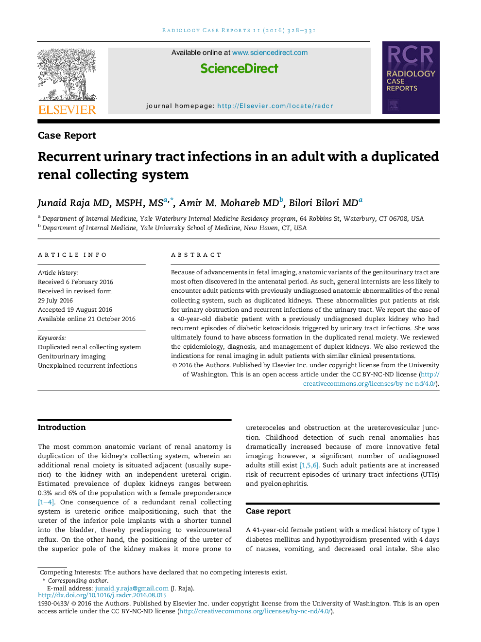 Recurrent urinary tract infections in an adult with a duplicated renal collecting system