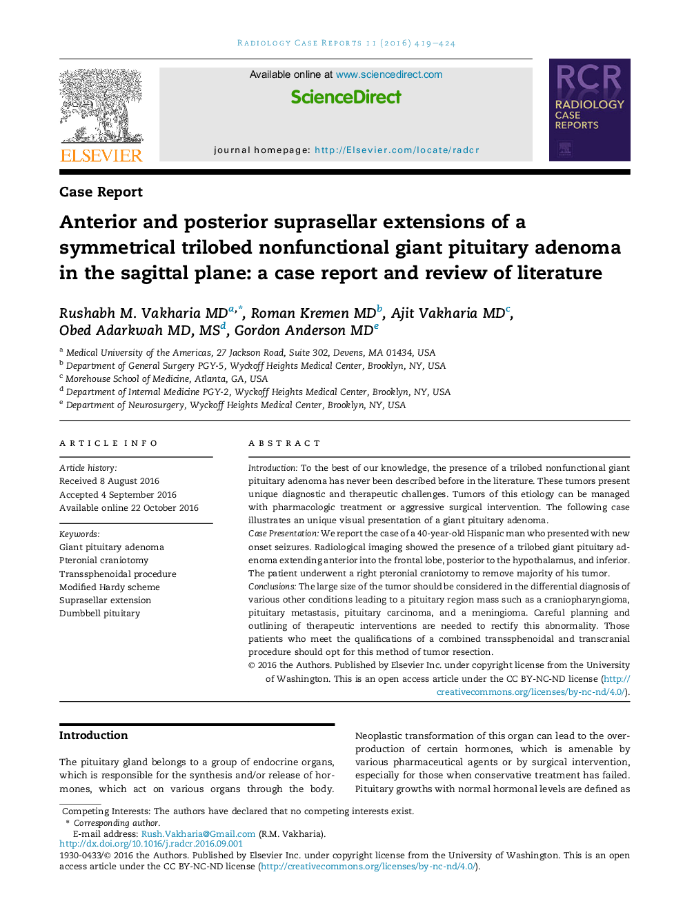 Anterior and posterior suprasellar extensions of a symmetrical trilobed nonfunctional giant pituitary adenoma in the sagittal plane: a case report and review of literature