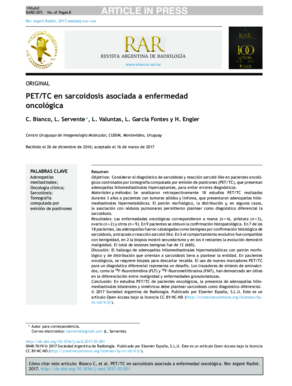 PET/TC en sarcoidosis asociada a enfermedad oncológica