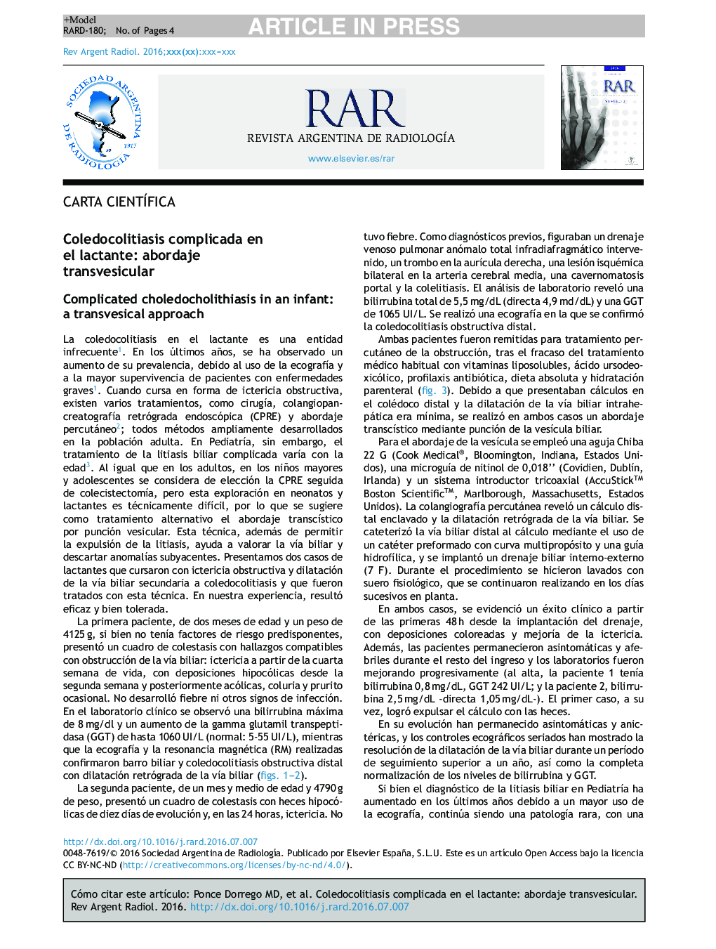 Coledocolitiasis complicada en el lactante: abordaje transvesicular