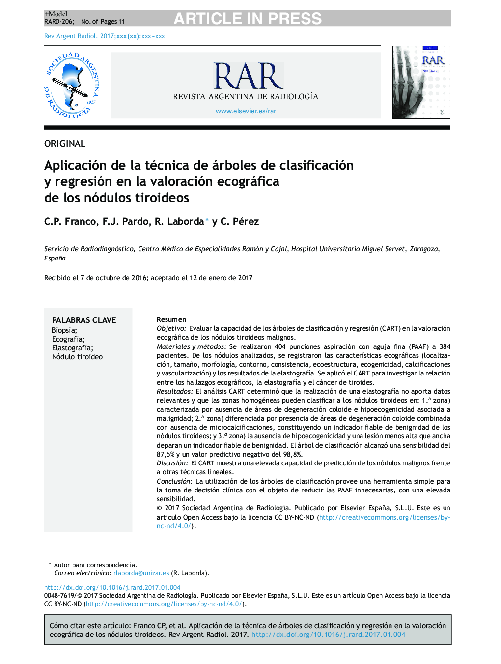 Aplicación de la técnica de árboles de clasificación y regresión en la valoración ecográfica de los nódulos tiroideos