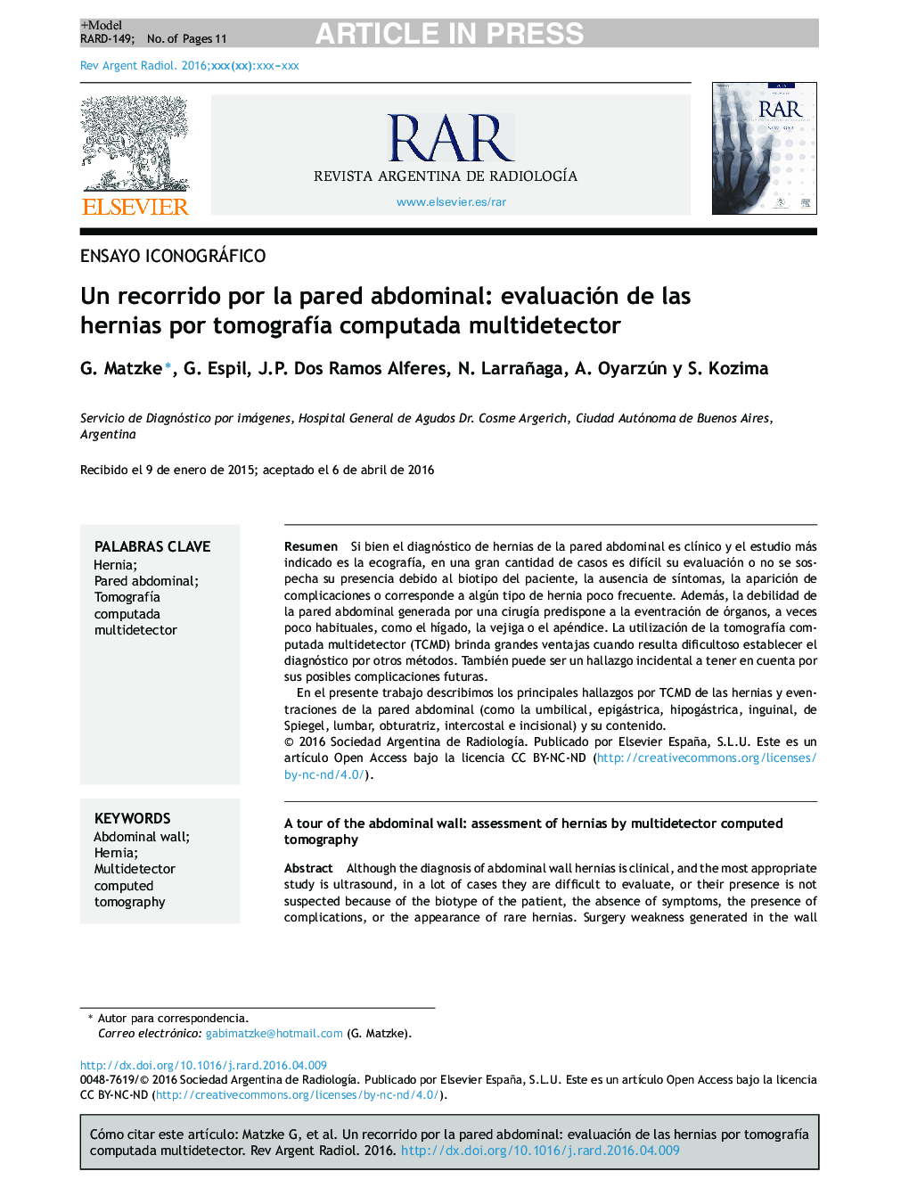 Un recorrido por la pared abdominal: evaluación de las hernias por tomografÃ­a computada multidetector