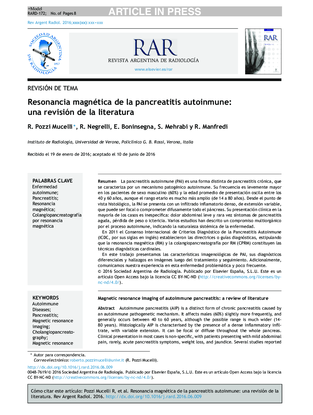 Resonancia magnética de la pancreatitis autoinmune: una revisión de la literatura