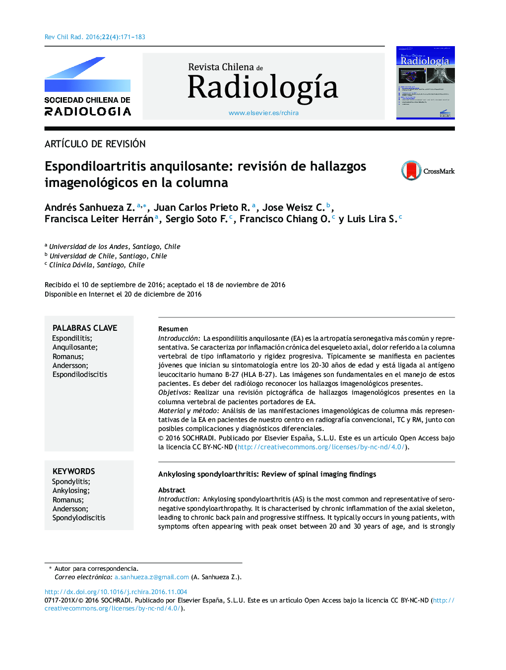 Espondiloartritis anquilosante: revisión de hallazgos imagenológicos en la columna