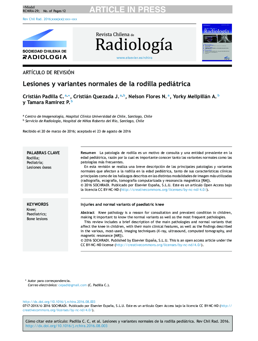 Lesiones y variantes normales de la rodilla pediátrica