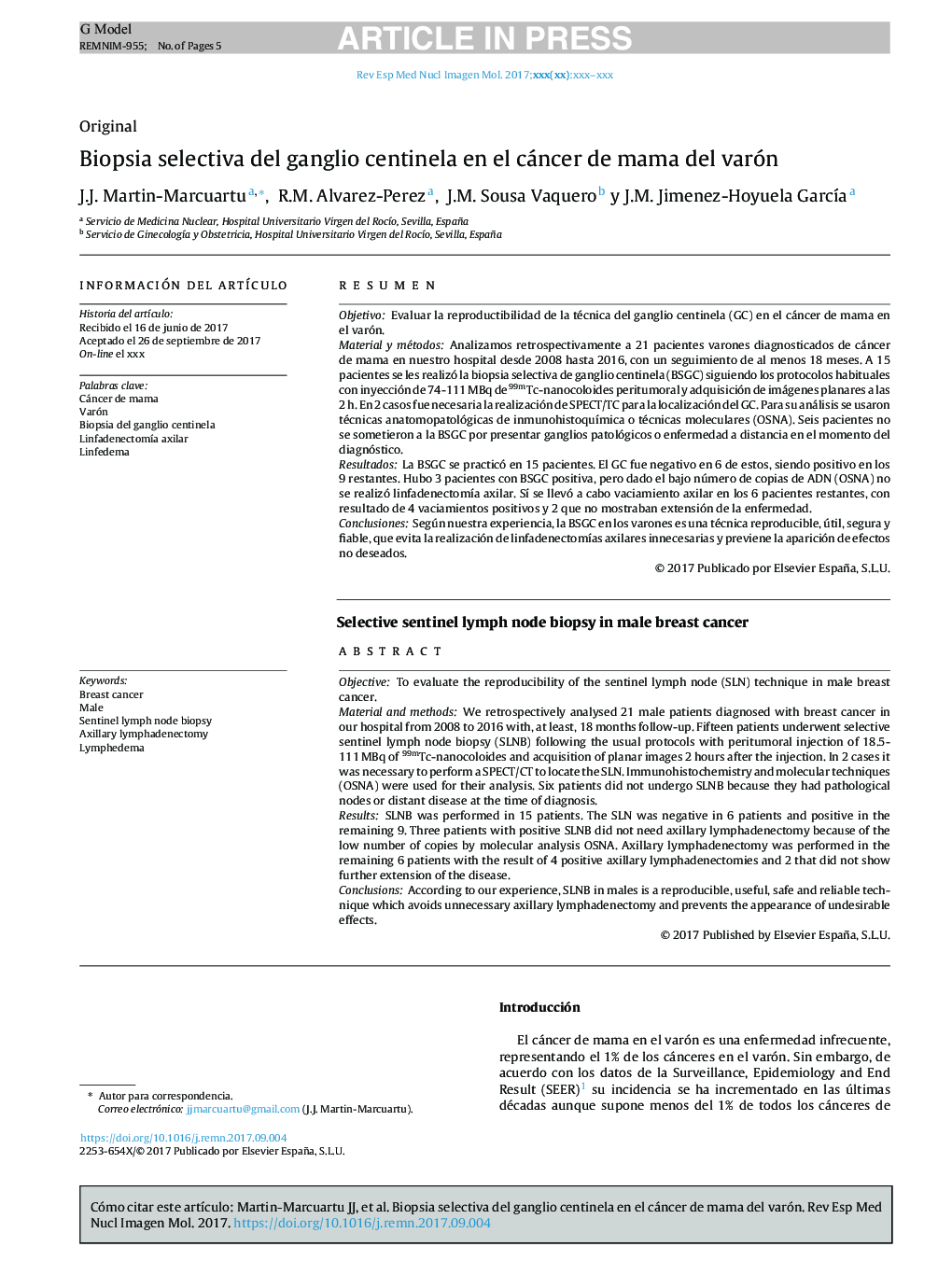 Biopsia selectiva del ganglio centinela en el cáncer de mama del varón