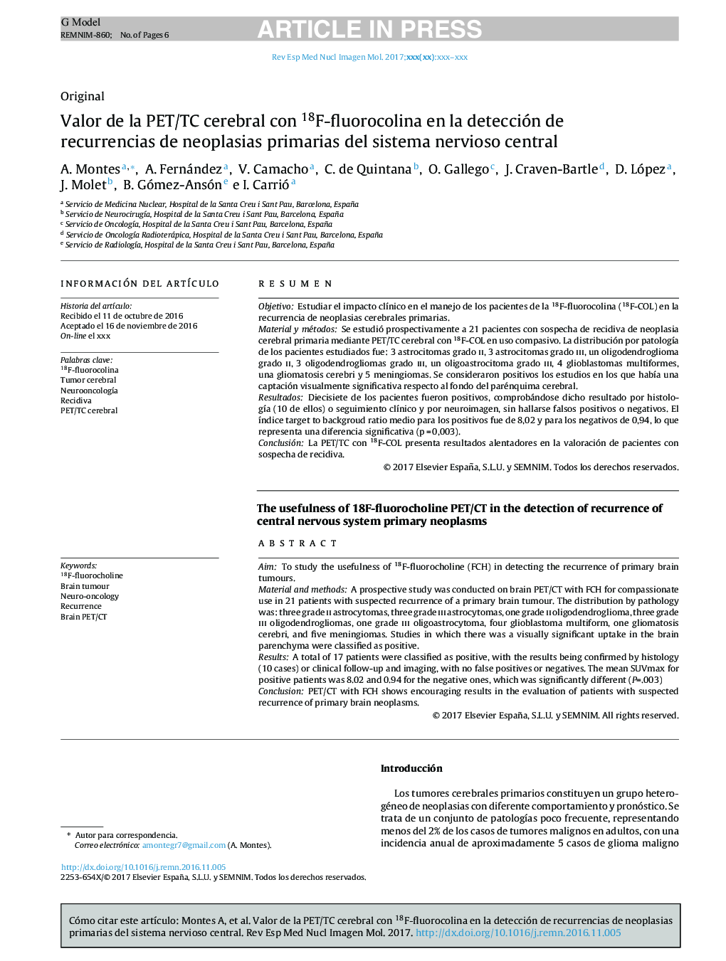 Valor de la PET/TC cerebral con 18F-fluorocolina en la detección de recurrencias de neoplasias primarias del sistema nervioso central