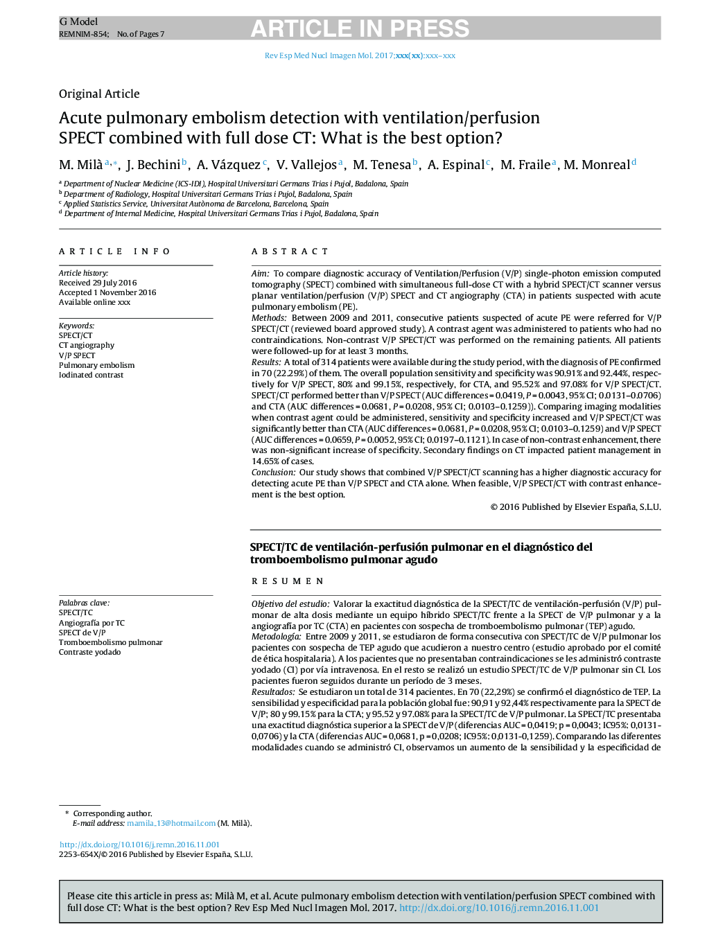 Acute pulmonary embolism detection with ventilation/perfusion SPECT combined with full dose CT: What is the best option?