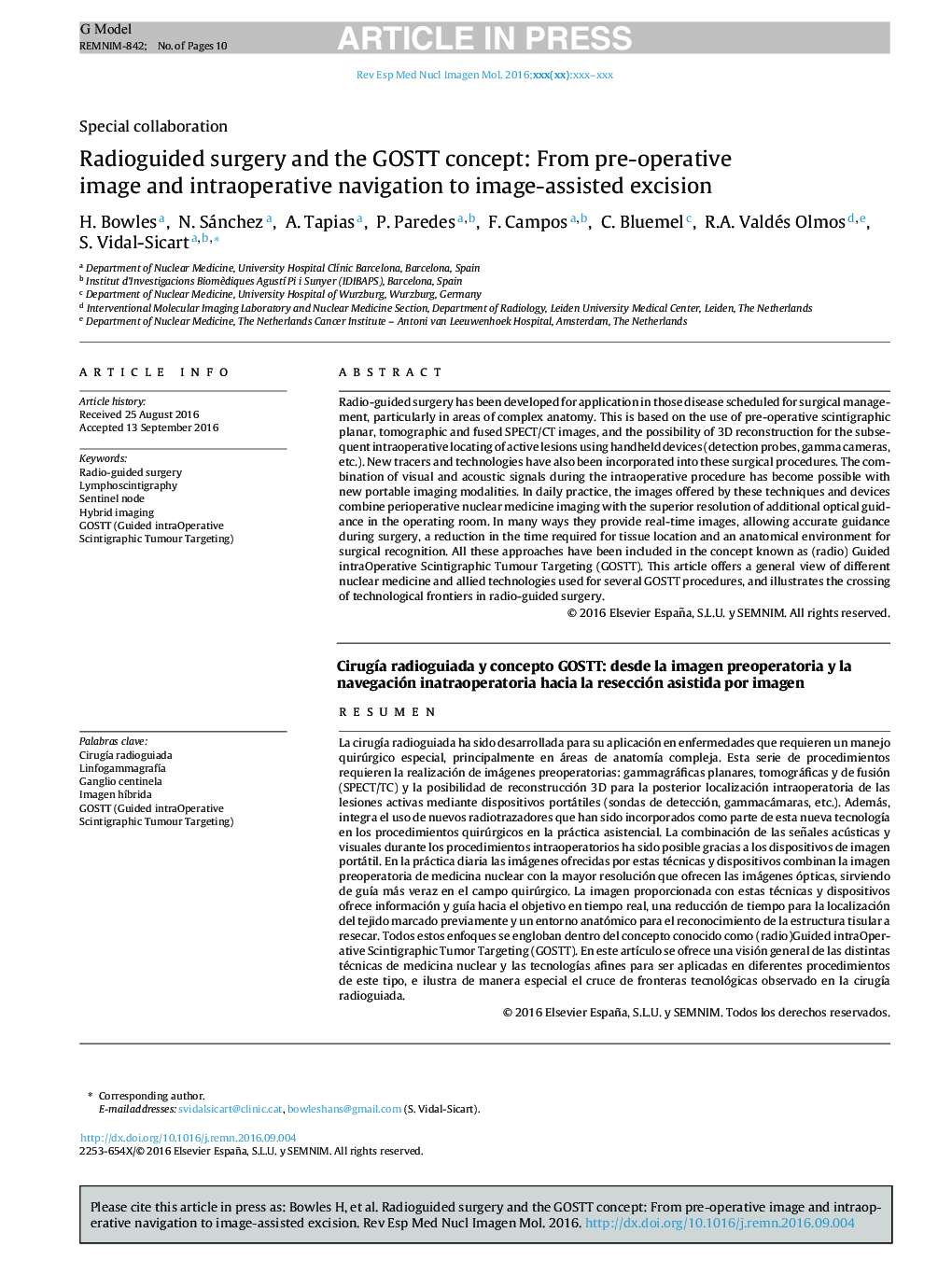 Radioguided surgery and the GOSTT concept: From pre-operative image and intraoperative navigation to image-assisted excision