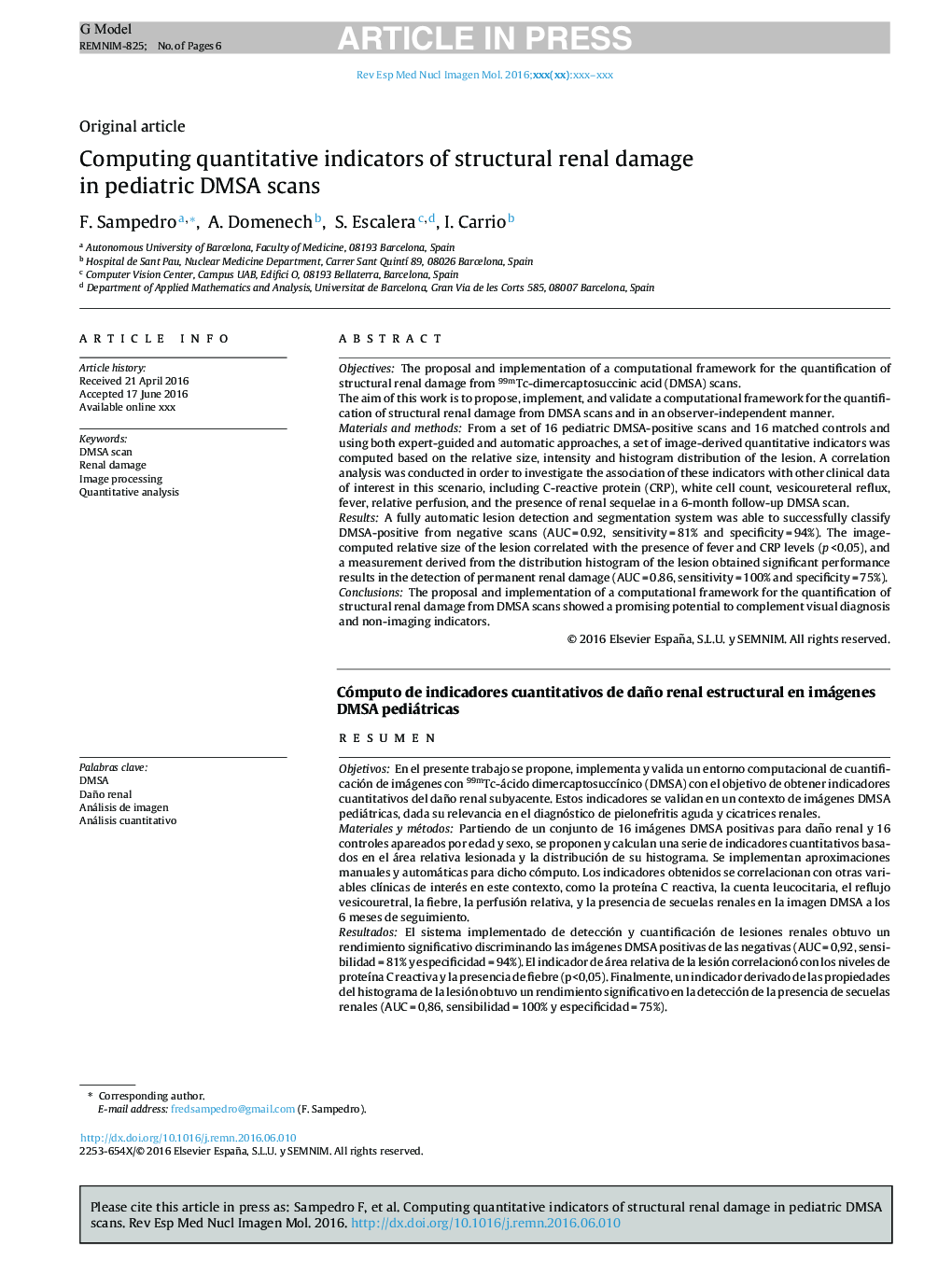 Computing quantitative indicators of structural renal damage in pediatric DMSA scans