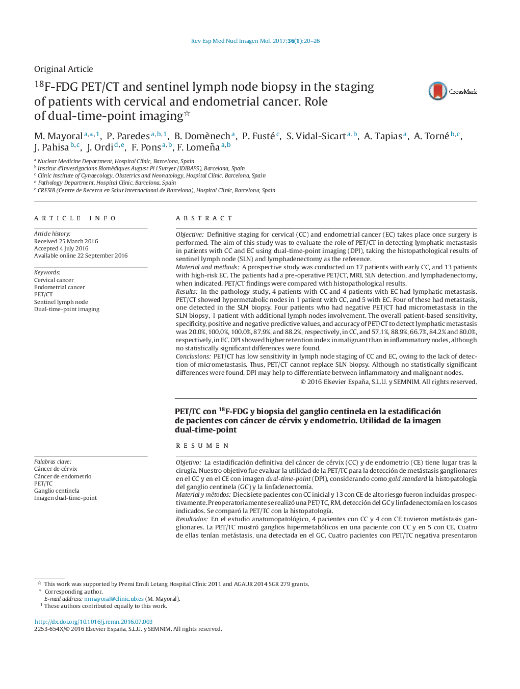 18F-FDG PET/CT and sentinel lymph node biopsy in the staging of patients with cervical and endometrial cancer. Role of dual-time-point imaging