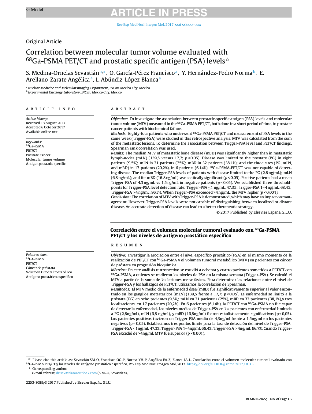 Correlation between molecular tumor volume evaluated with 68Ga-PSMA PET/CT and prostatic specific antigen (PSA) levels