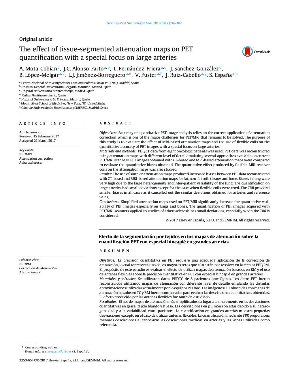 The effect of tissue-segmented attenuation maps on PET quantification with a special focus on large arteries