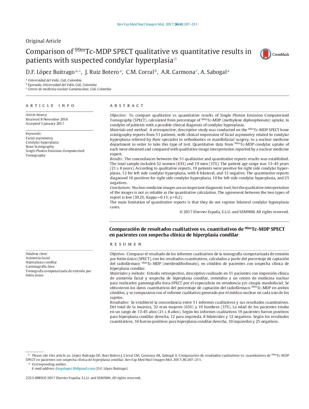 Comparison of 99mTc-MDP SPECT qualitative vs quantitative results in patients with suspected condylar hyperplasia