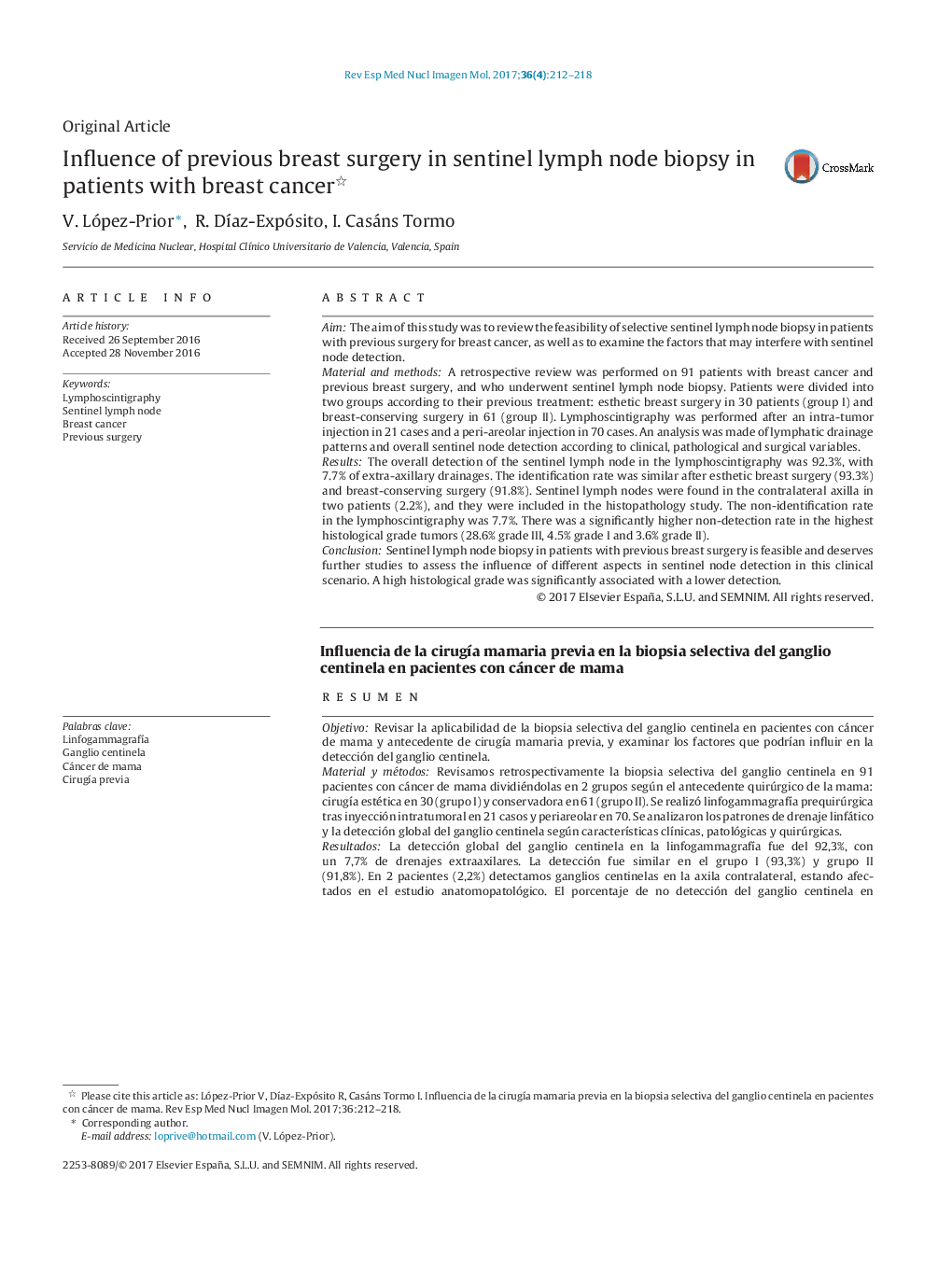 Influence of previous breast surgery in sentinel lymph node biopsy in patients with breast cancer