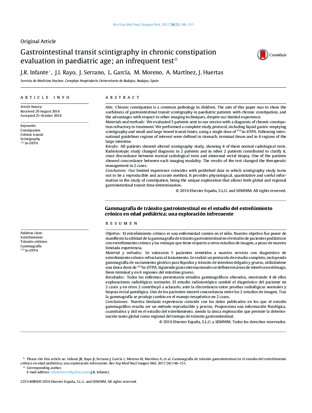 Gastrointestinal transit scintigraphy in chronic constipation evaluation in paediatric age; an infrequent test