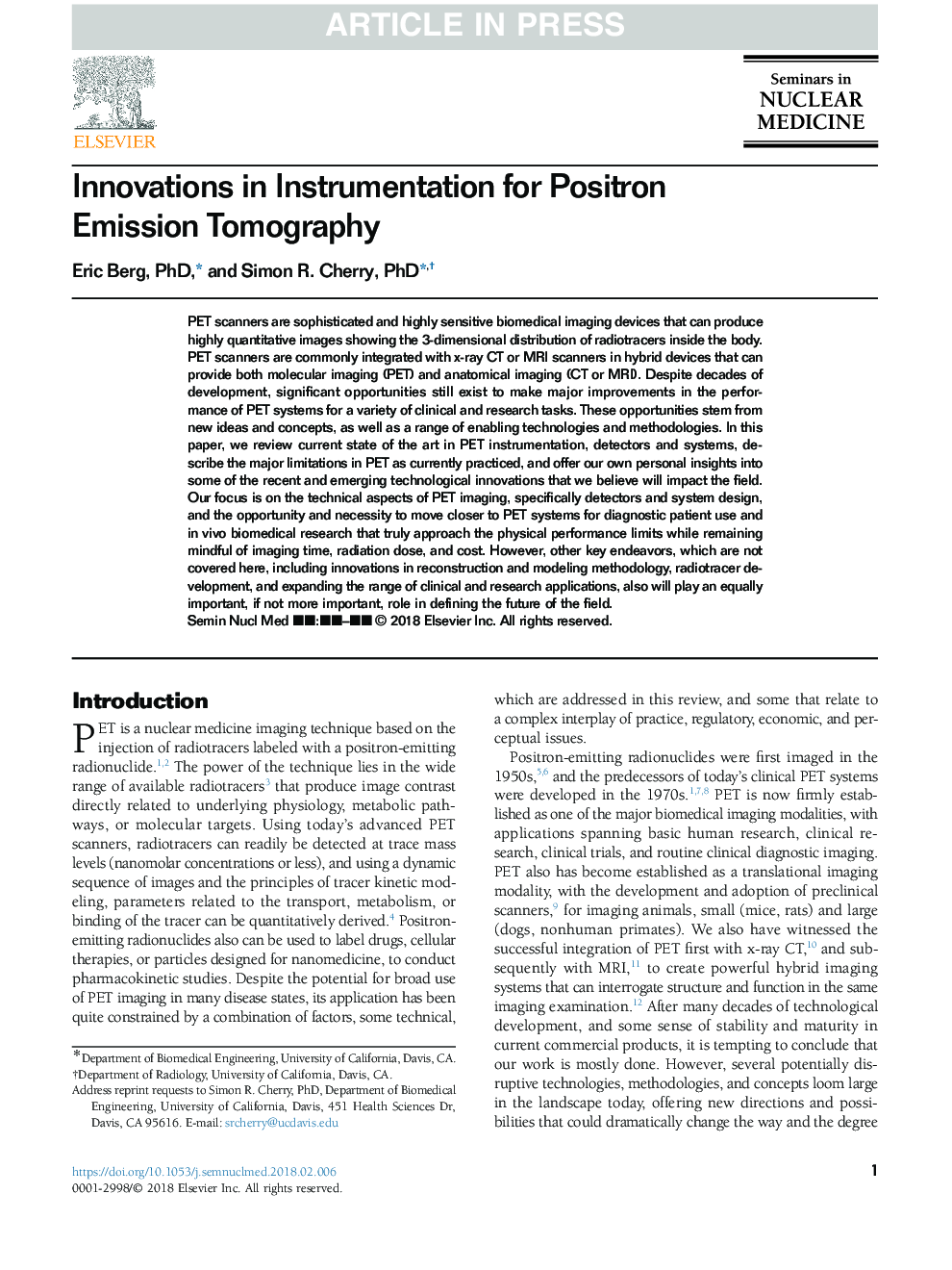 Innovations in Instrumentation for Positron Emission Tomography