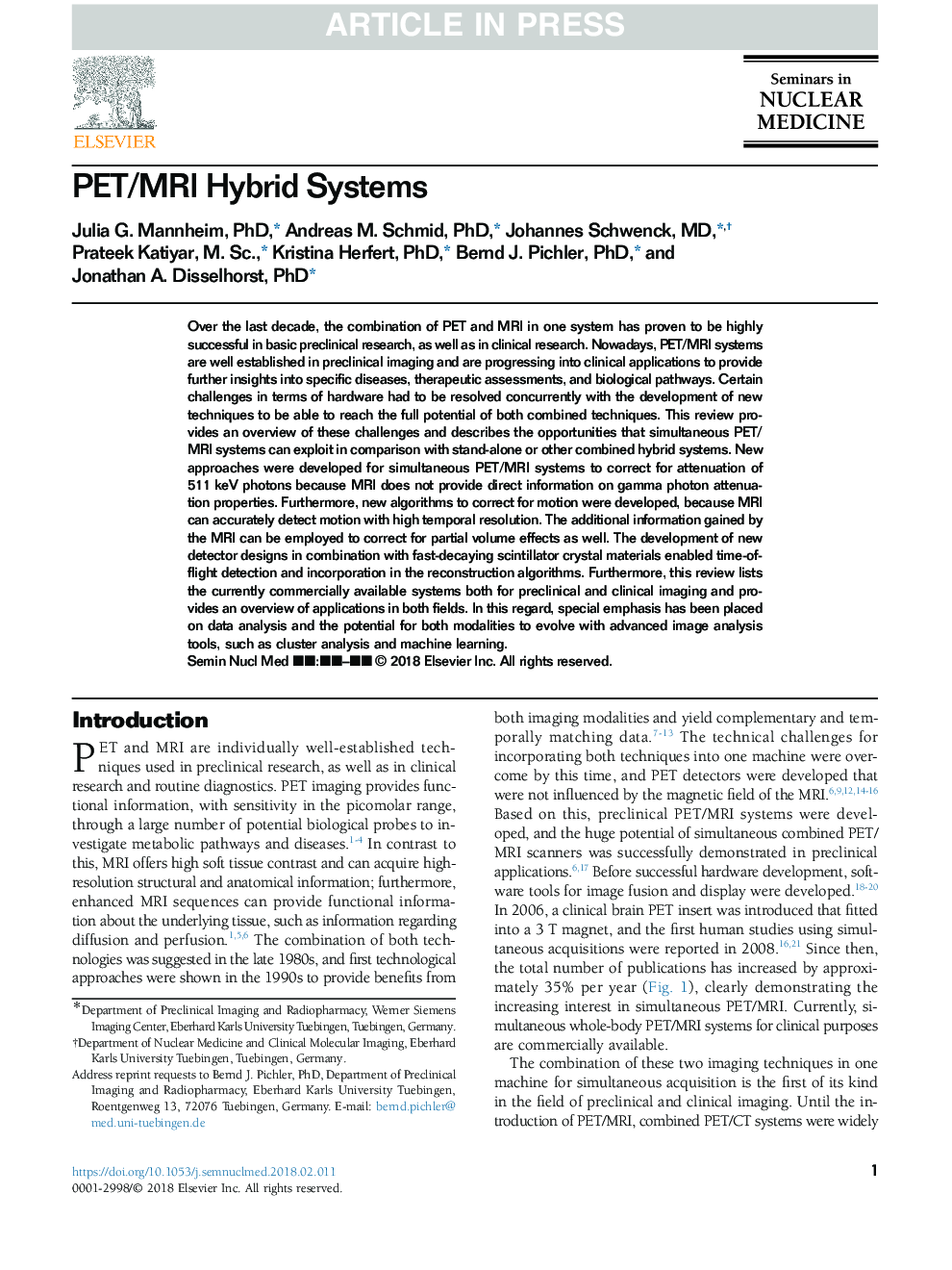 PET/MRI Hybrid Systems