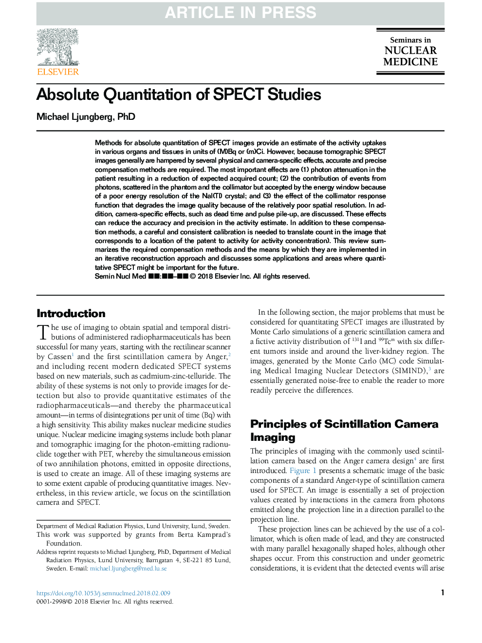 Absolute Quantitation of SPECT Studies