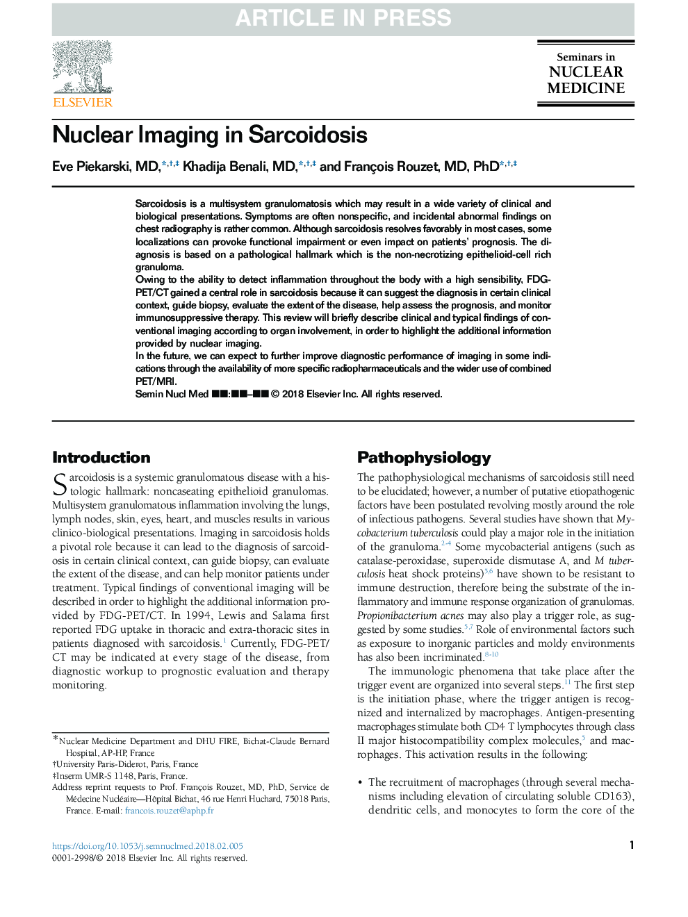 Nuclear Imaging in Sarcoidosis