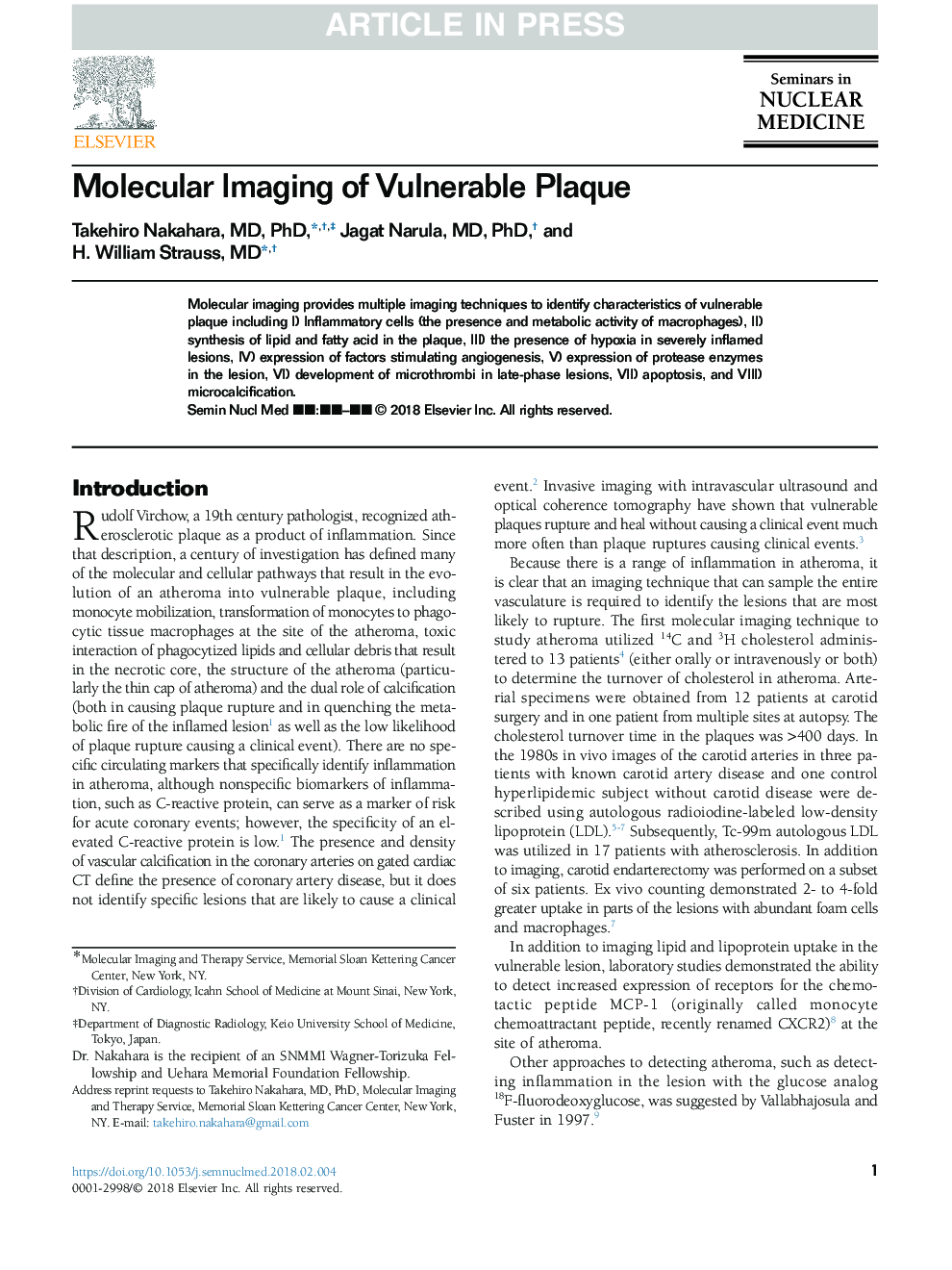 Molecular Imaging of Vulnerable Plaque