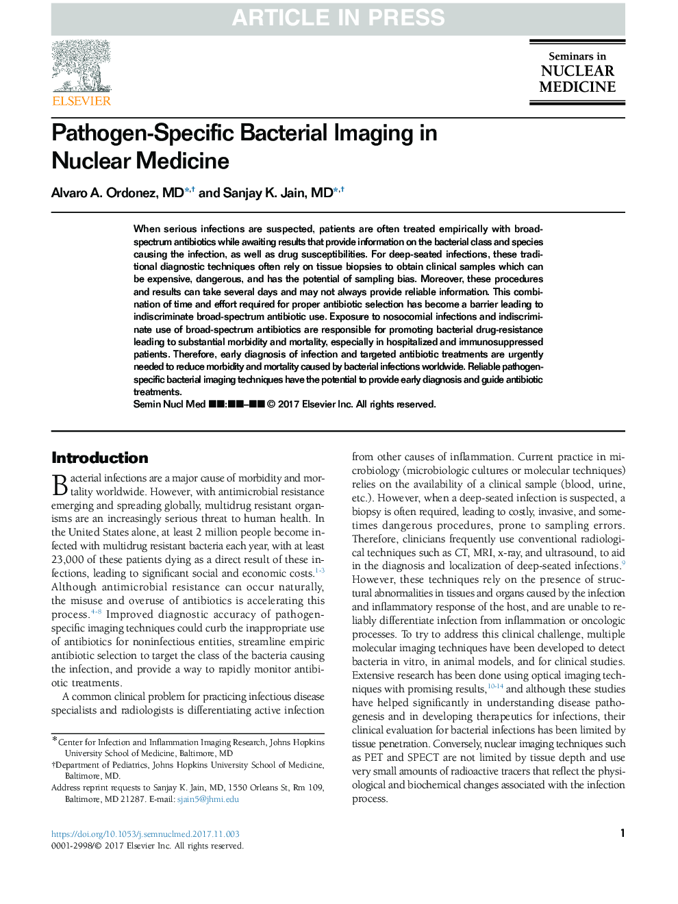 Pathogen-Specific Bacterial Imaging in Nuclear Medicine