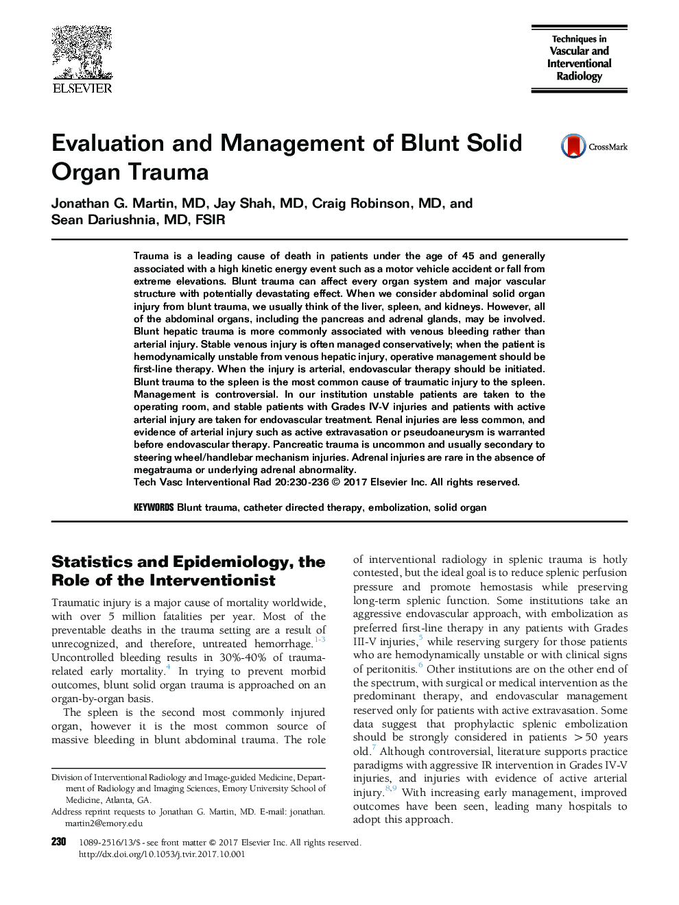 Evaluation and Management of Blunt Solid Organ Trauma