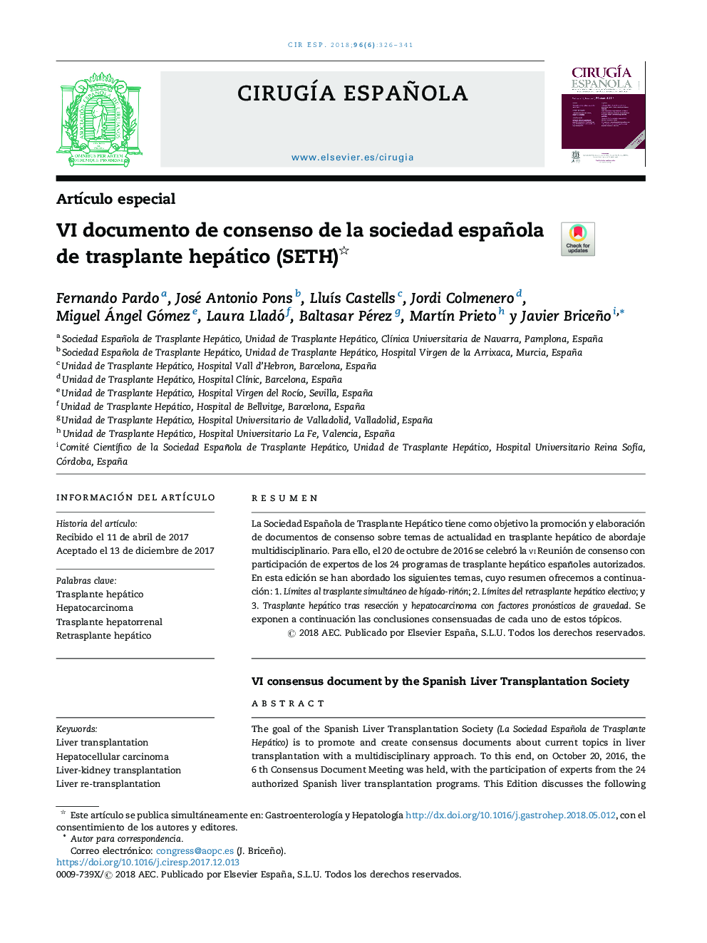 VI documento de consenso de la sociedad española de trasplante hepático (SETH)