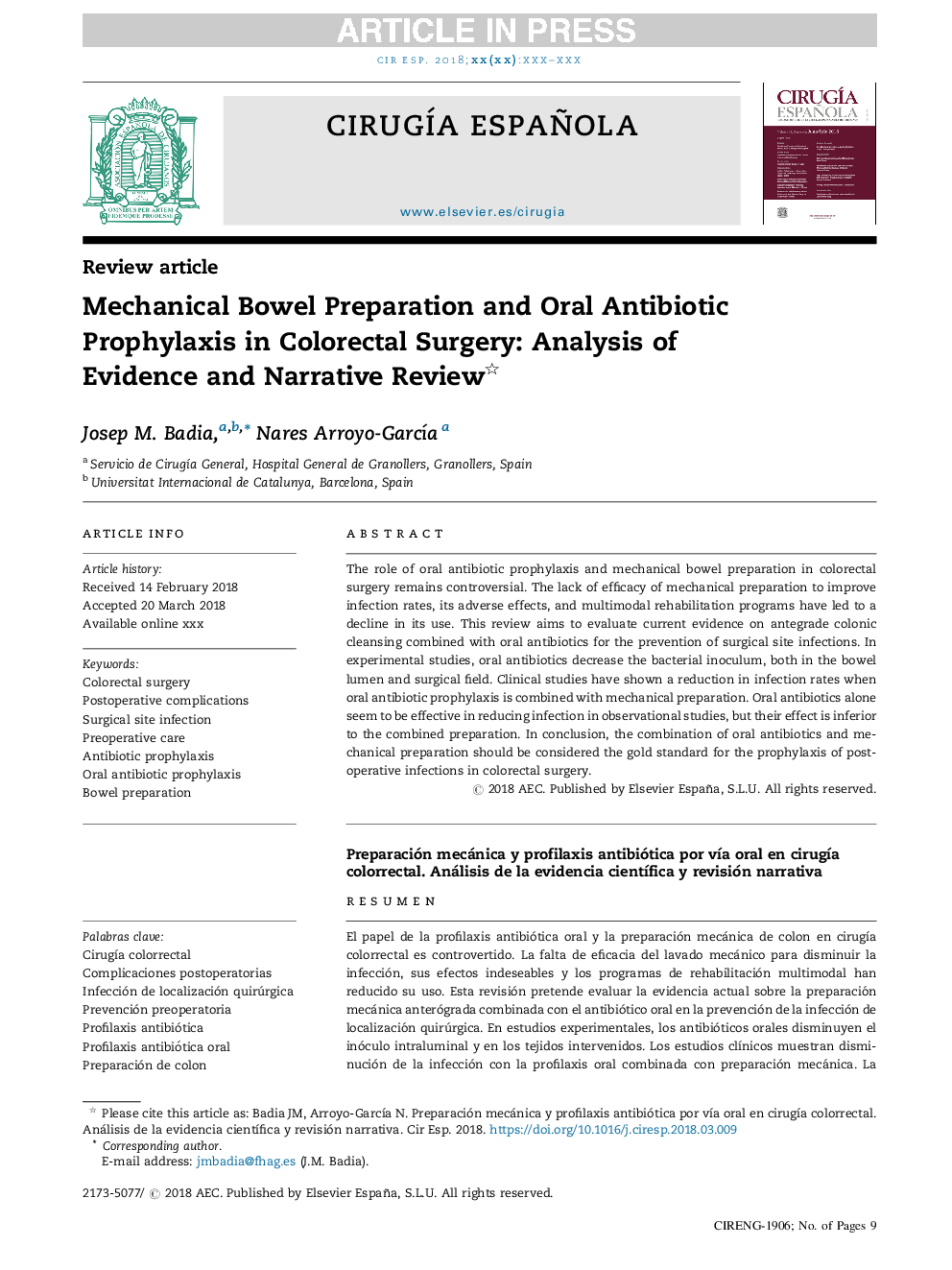 Mechanical Bowel Preparation and Oral Antibiotic Prophylaxis in Colorectal Surgery: Analysis of Evidence and Narrative Review