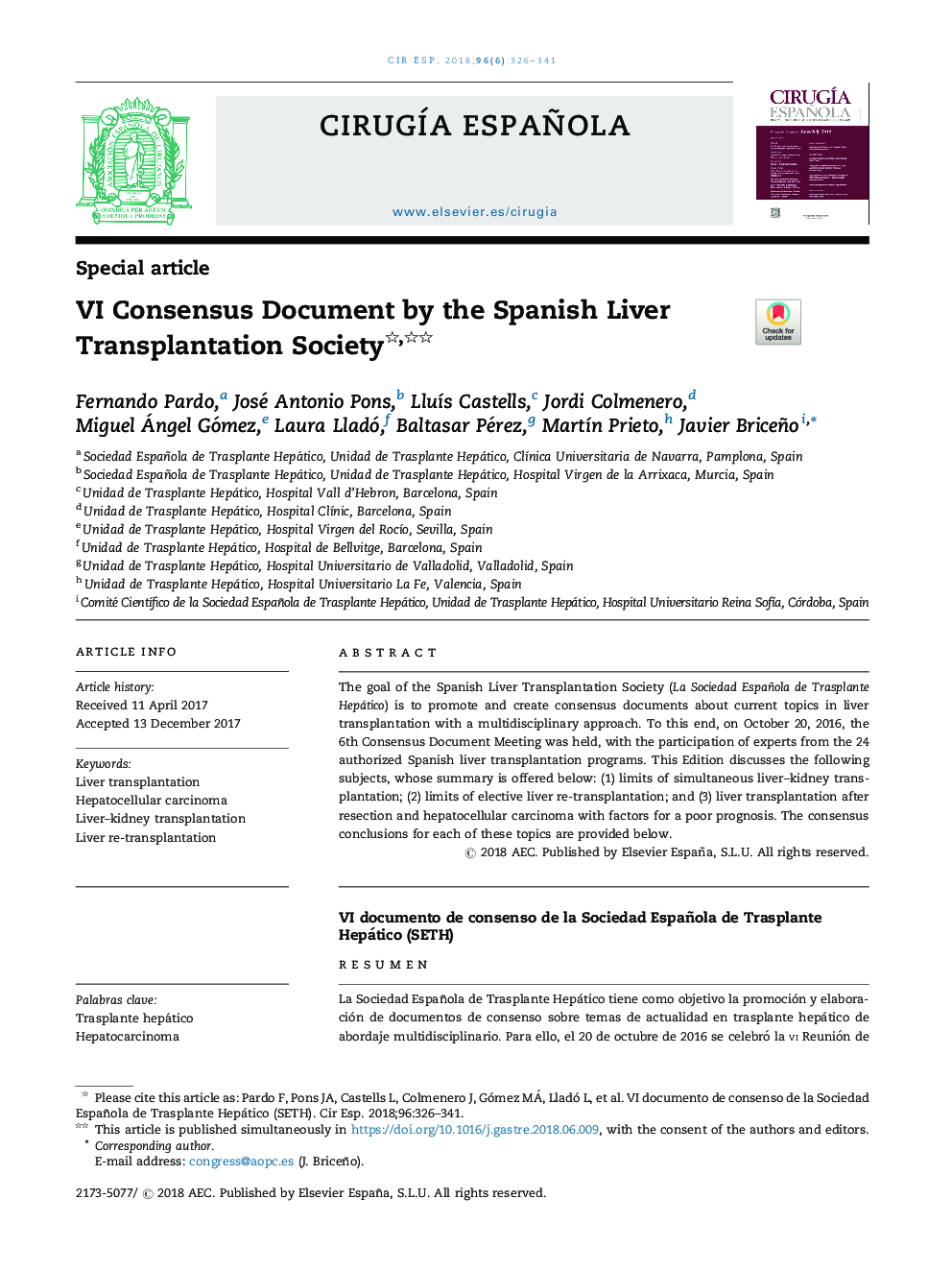 VI Consensus Document by the Spanish Liver Transplantation Society