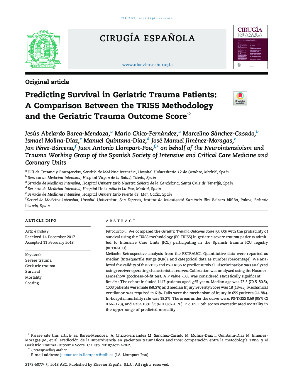 Predicting Survival in Geriatric Trauma Patients: A Comparison Between the TRISS Methodology and the Geriatric Trauma Outcome Score
