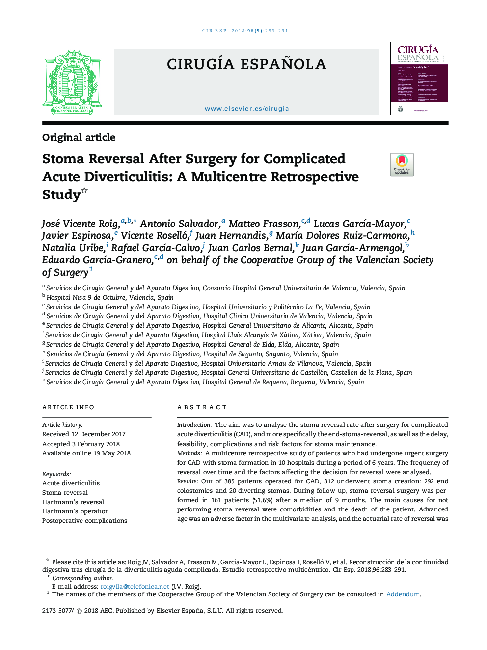 Stoma Reversal After Surgery for Complicated Acute Diverticulitis: A Multicentre Retrospective Study