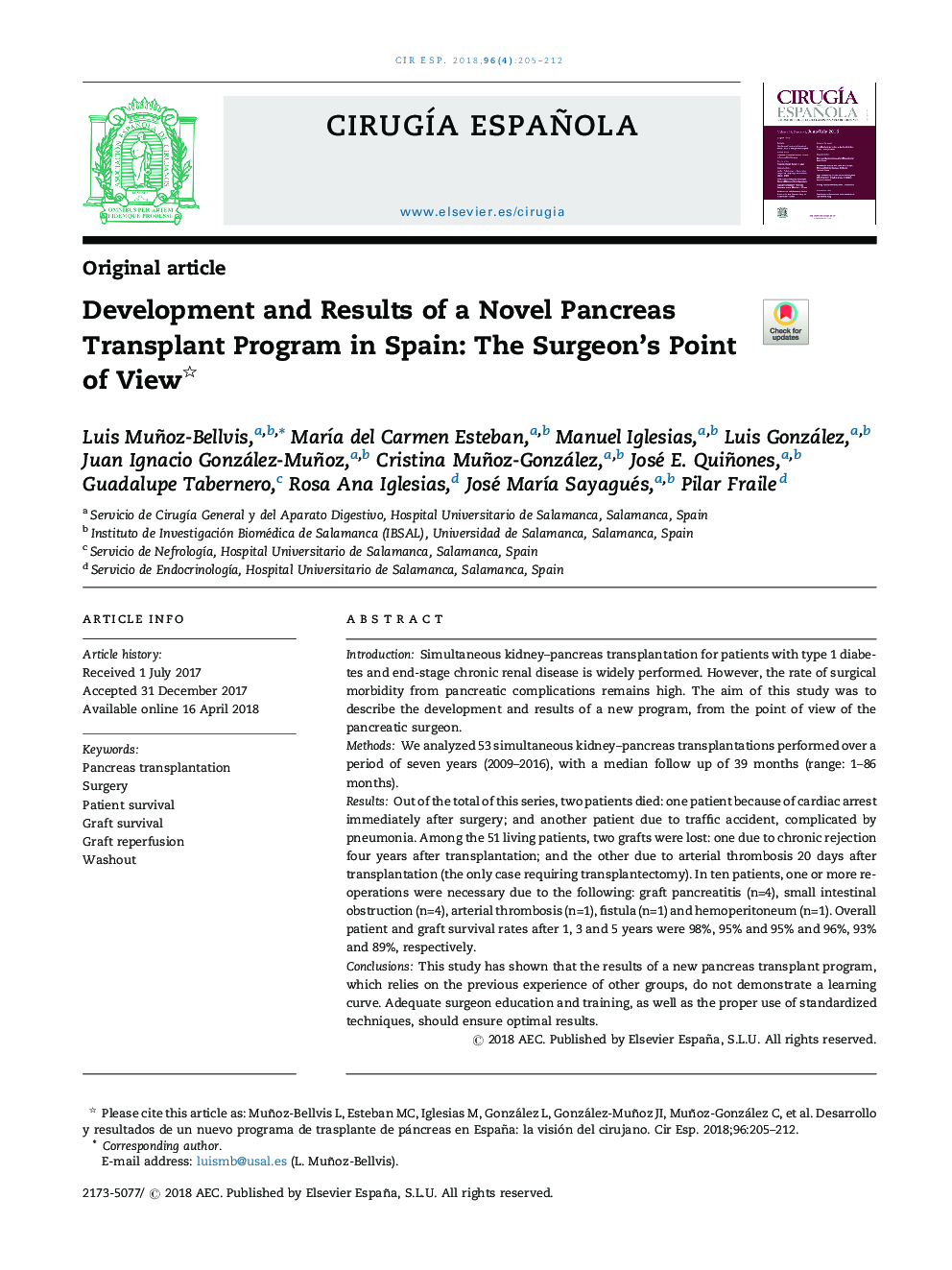 Development and Results of a Novel Pancreas Transplant Program in Spain: The Surgeon's Point of View