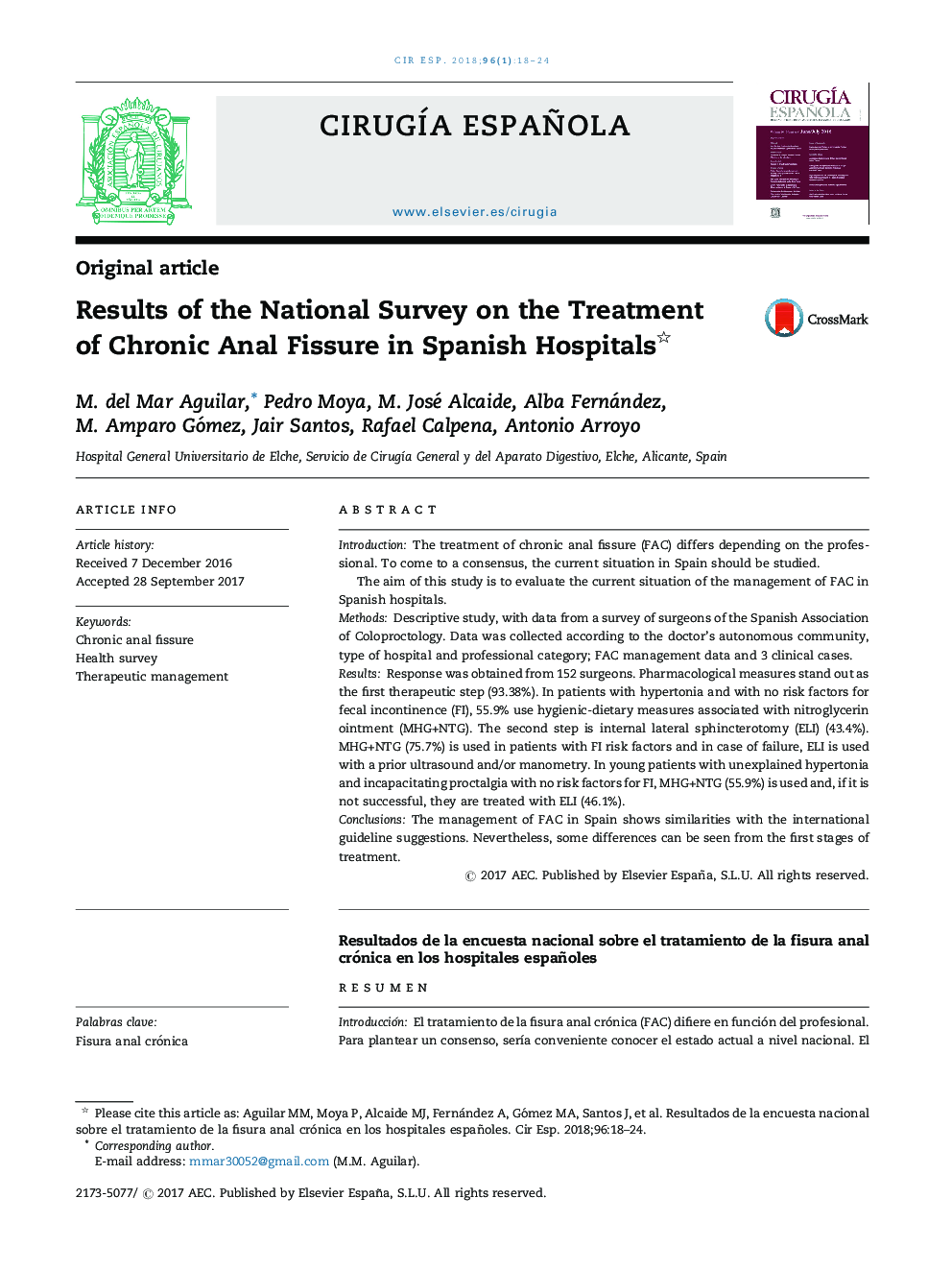 نتایج بررسی ملی درمان فیشر مقعدی مزمن در بیمارستان های اسپانیایی 