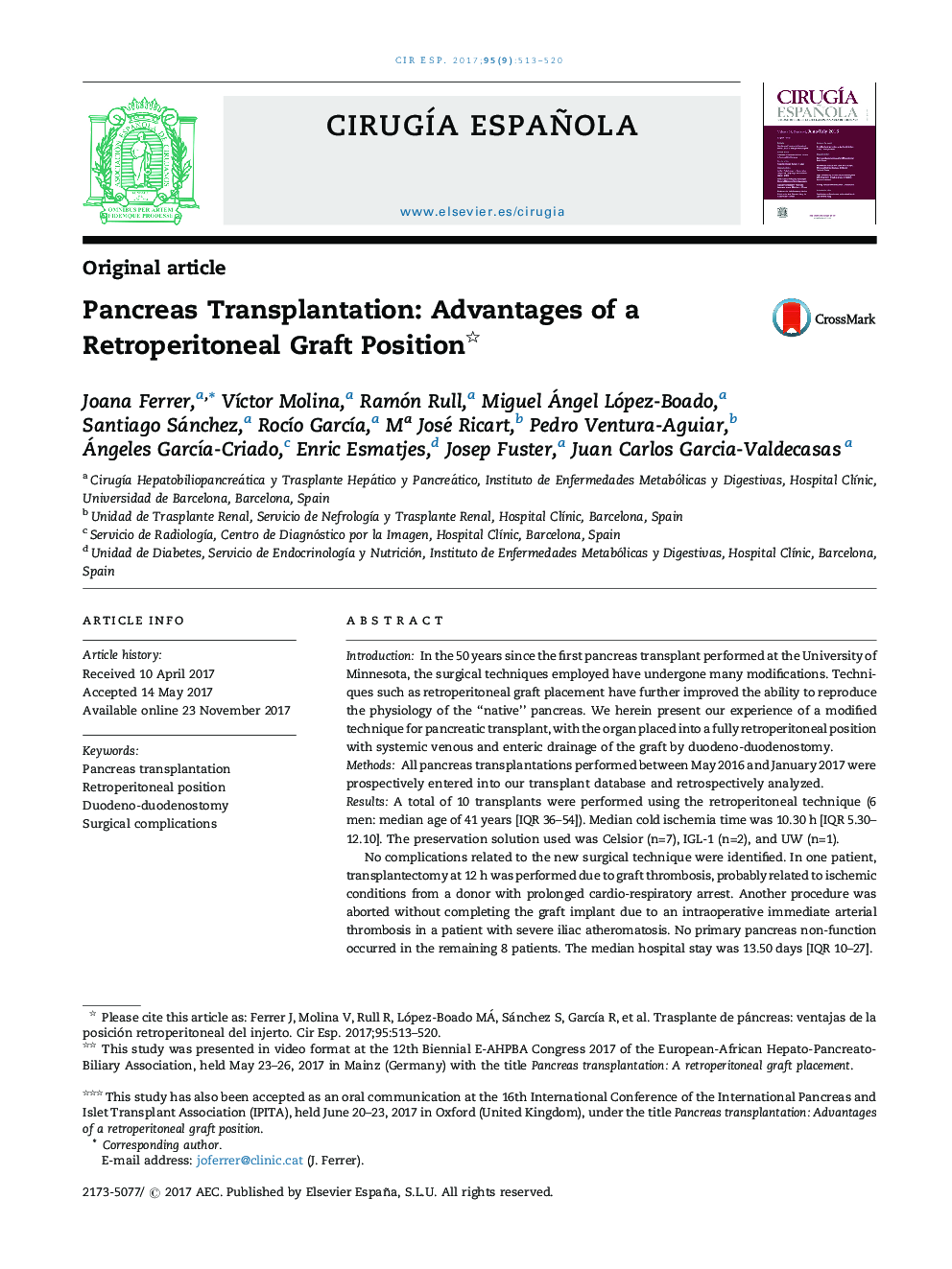 Pancreas Transplantation: Advantages of a Retroperitoneal Graft Position