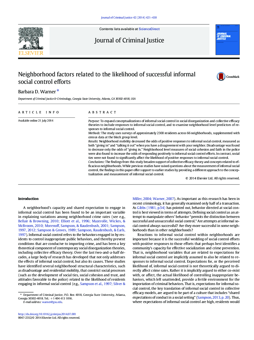 Neighborhood factors related to the likelihood of successful informal social control efforts