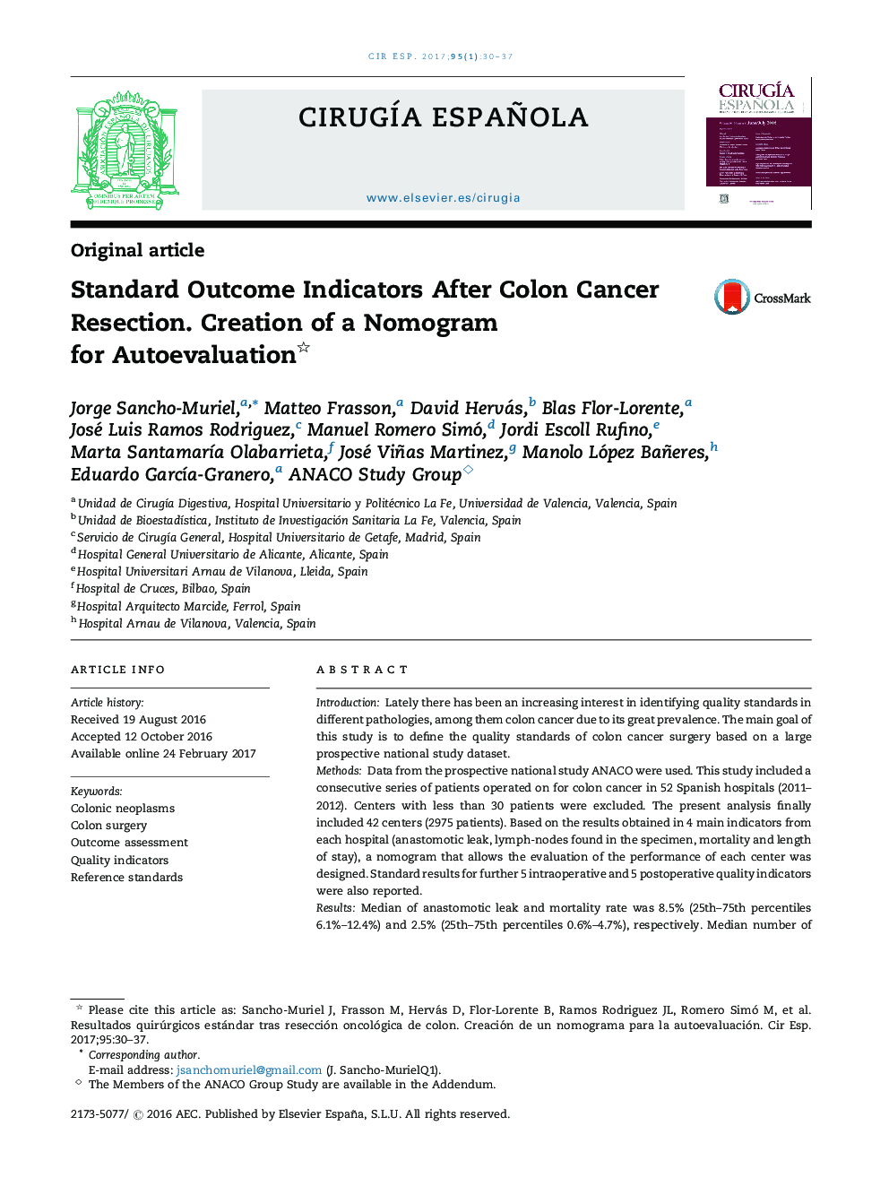 Standard Outcome Indicators After Colon Cancer Resection. Creation of a Nomogram for Autoevaluation