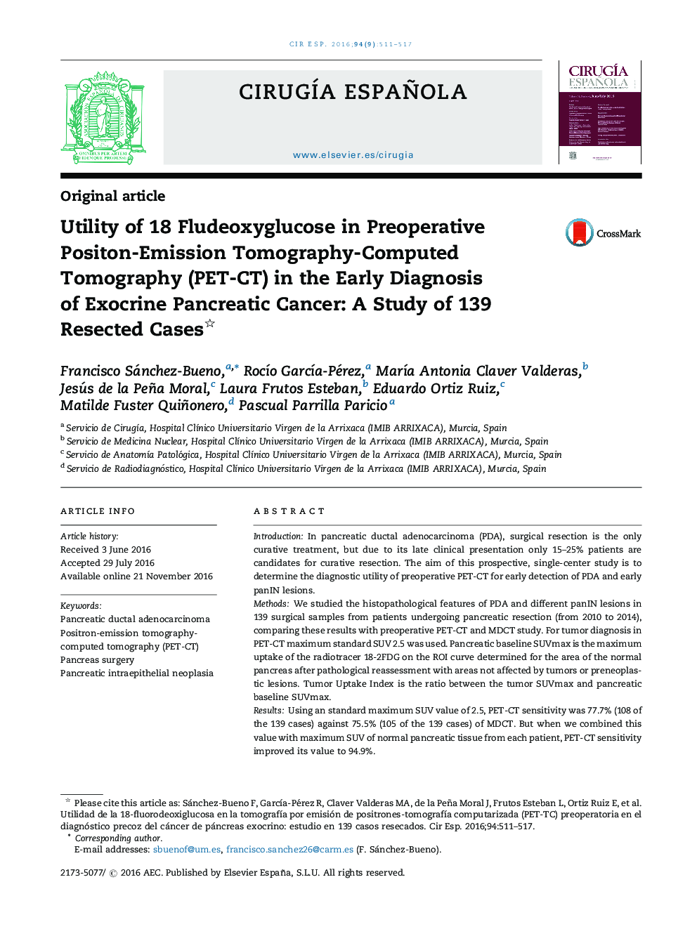 Utility of 18 Fludeoxyglucose in Preoperative Positon-Emission Tomography-Computed Tomography (PET-CT) in the Early Diagnosis of Exocrine Pancreatic Cancer: A Study of 139 Resected Cases