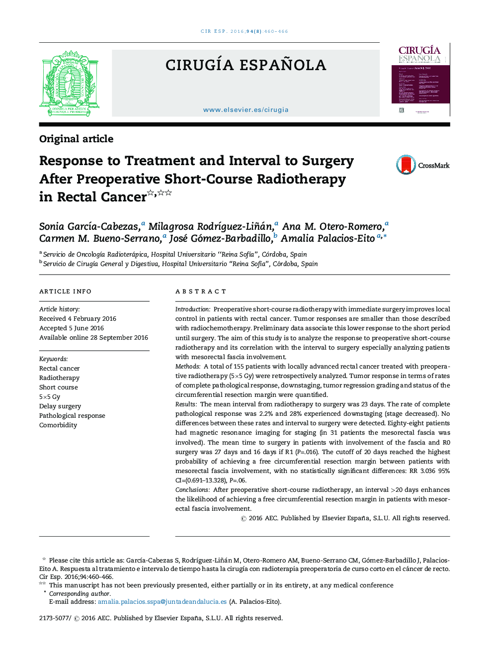 Response to Treatment and Interval to Surgery After Preoperative Short-Course Radiotherapy in Rectal Cancer