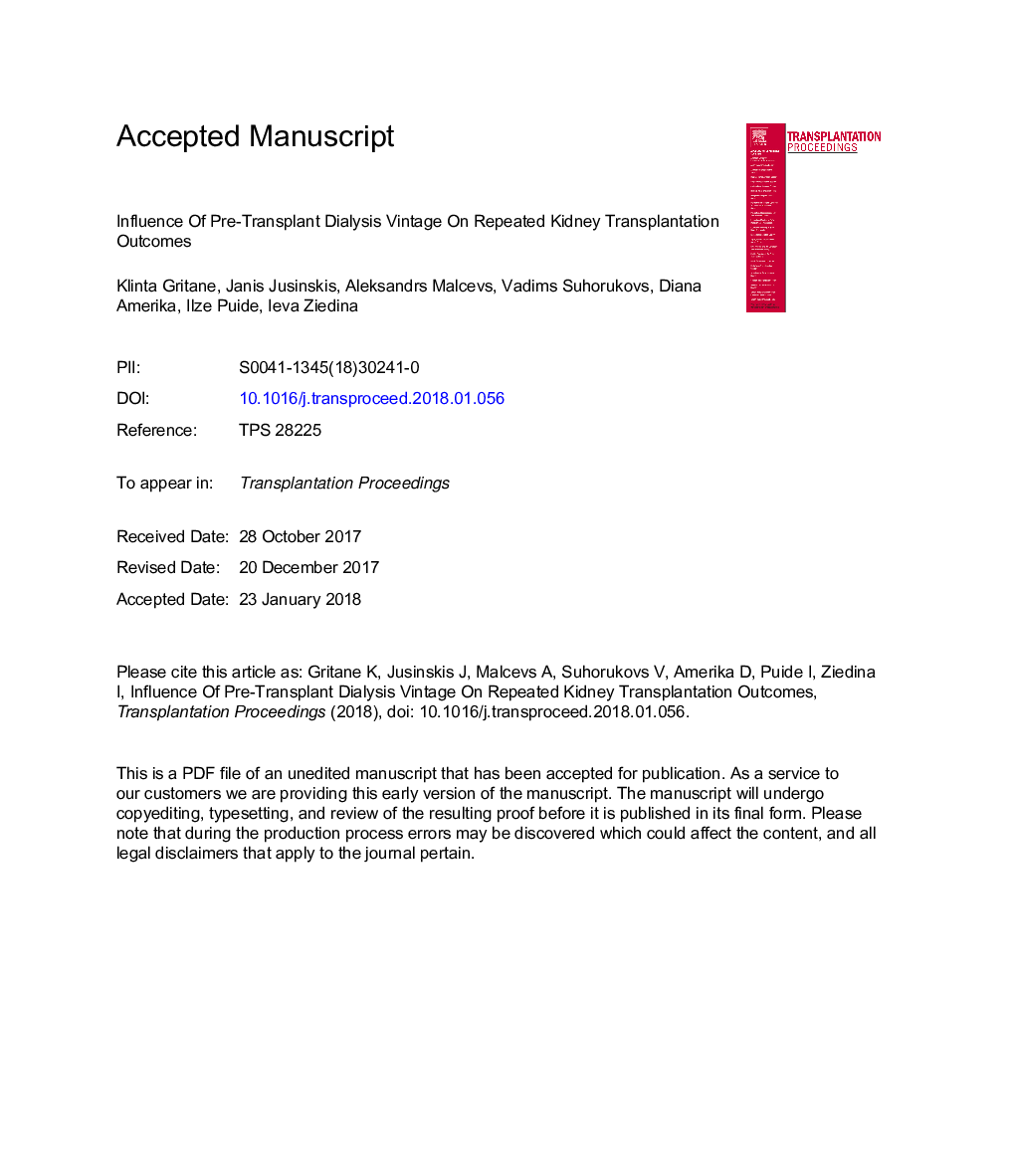 تأثیر نتایج پیش از پیوند دیالیز قبل از پیوند کلیه 