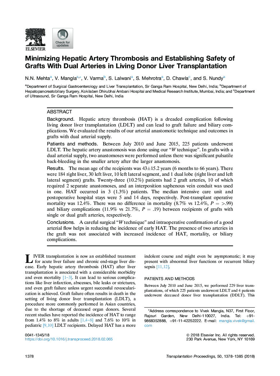 Minimizing Hepatic Artery Thrombosis and Establishing Safety of Grafts With Dual Arteries in Living Donor Liver Transplantation