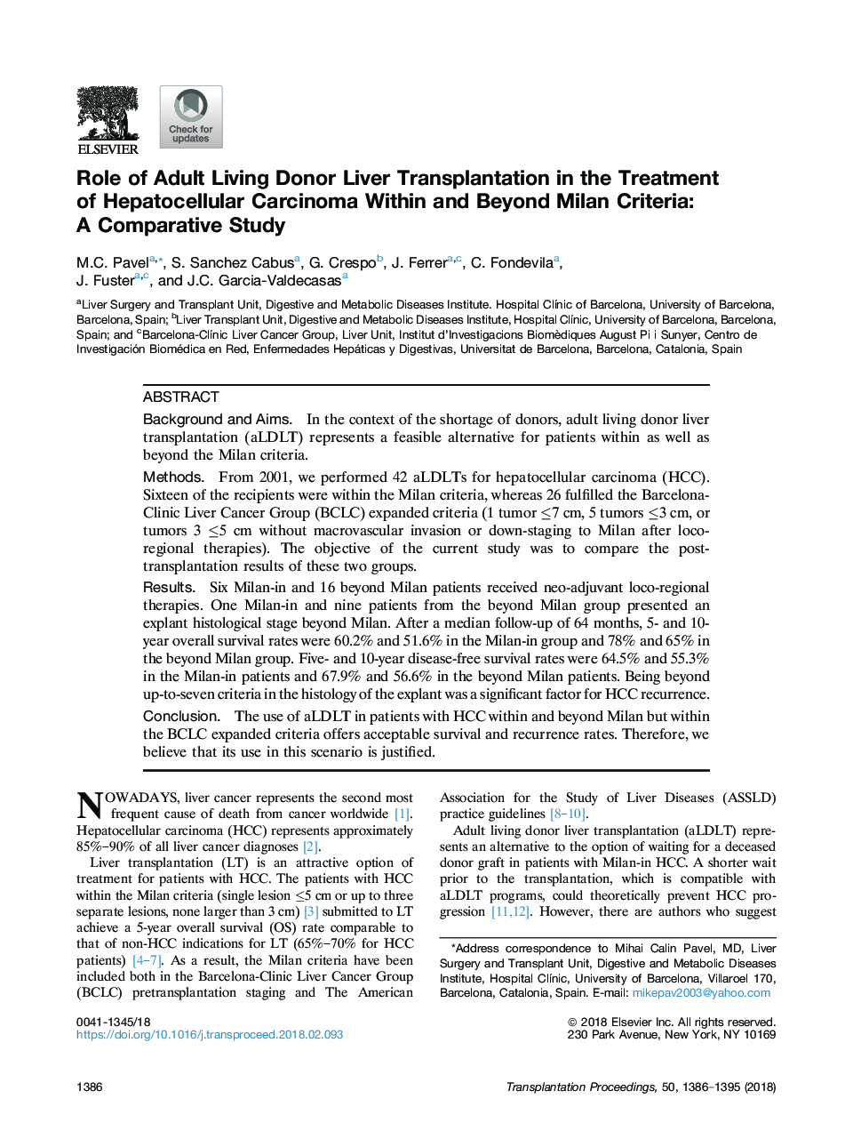 Role of Adult Living Donor Liver Transplantation in the Treatment of Hepatocellular Carcinoma Within and Beyond Milan Criteria: A Comparative Study