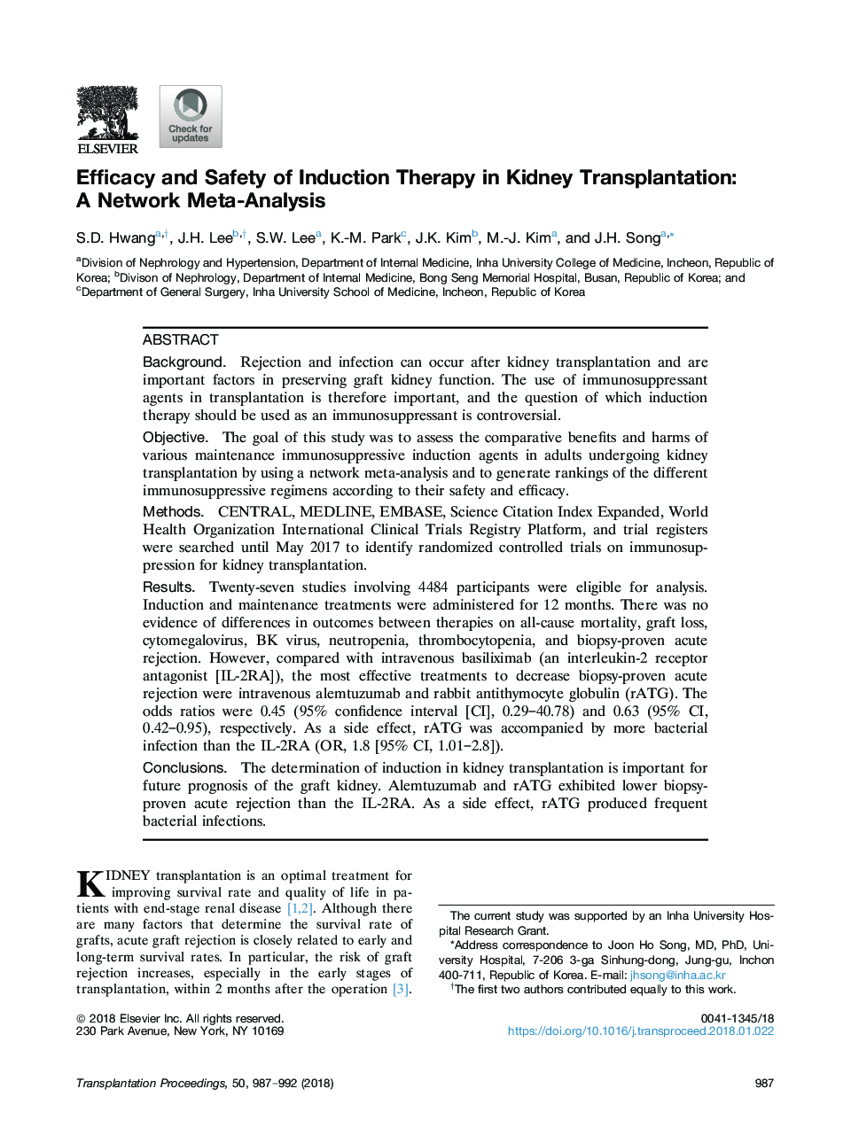 Efficacy and Safety of Induction Therapy in Kidney Transplantation: A Network Meta-Analysis