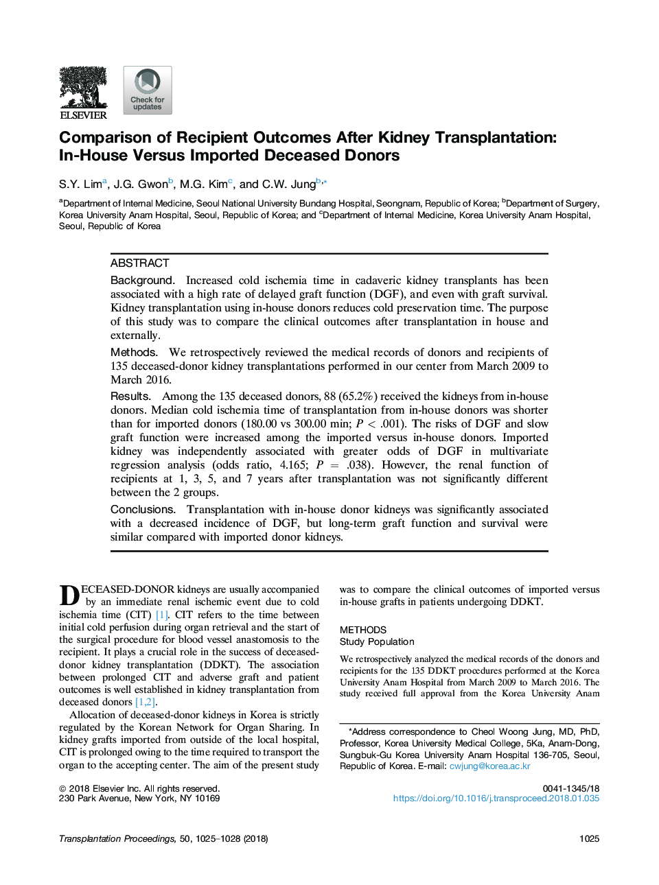 Comparison of Recipient Outcomes After Kidney Transplantation: In-House Versus Imported Deceased Donors