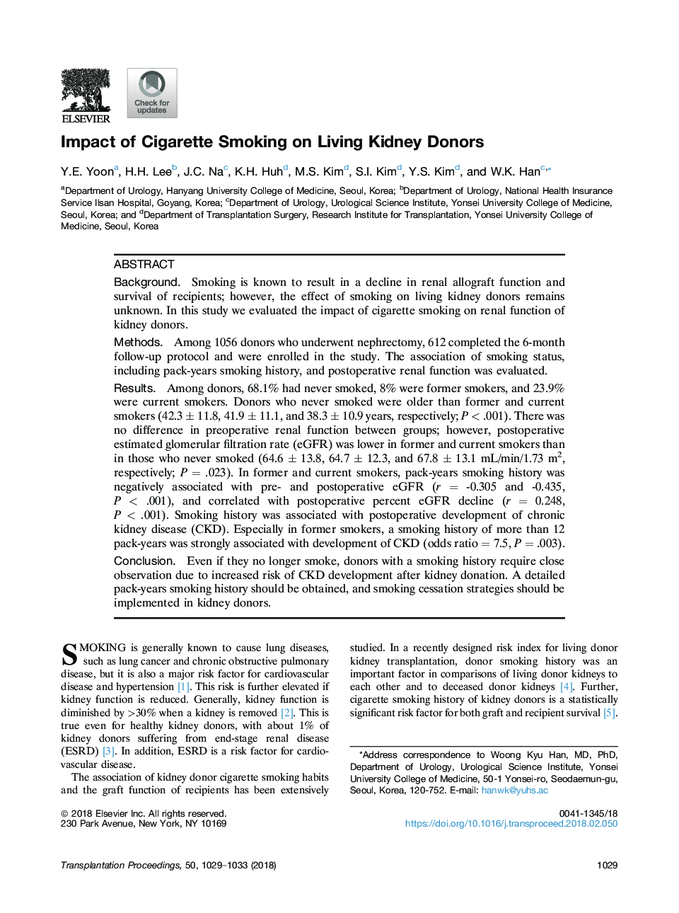 Impact of Cigarette Smoking on Living Kidney Donors