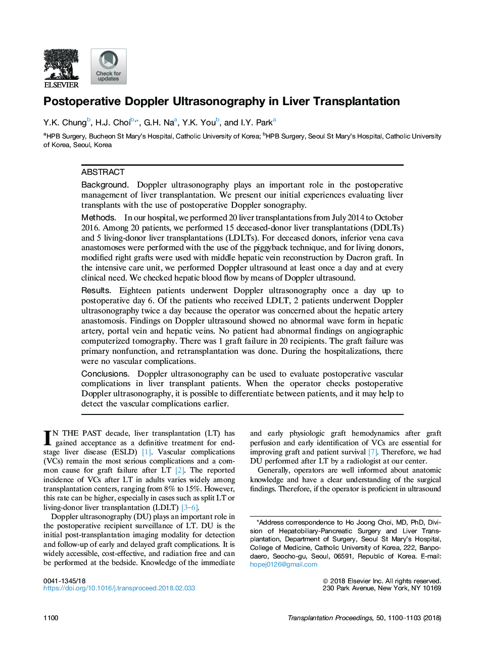 Postoperative Doppler Ultrasonography in Liver Transplantation