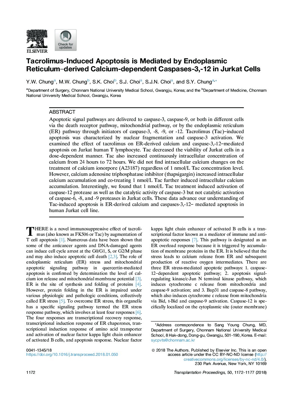 Tacrolimus-Induced Apoptosis is Mediated by Endoplasmic Reticulum-derived Calcium-dependent Caspases-3,-12 in Jurkat Cells