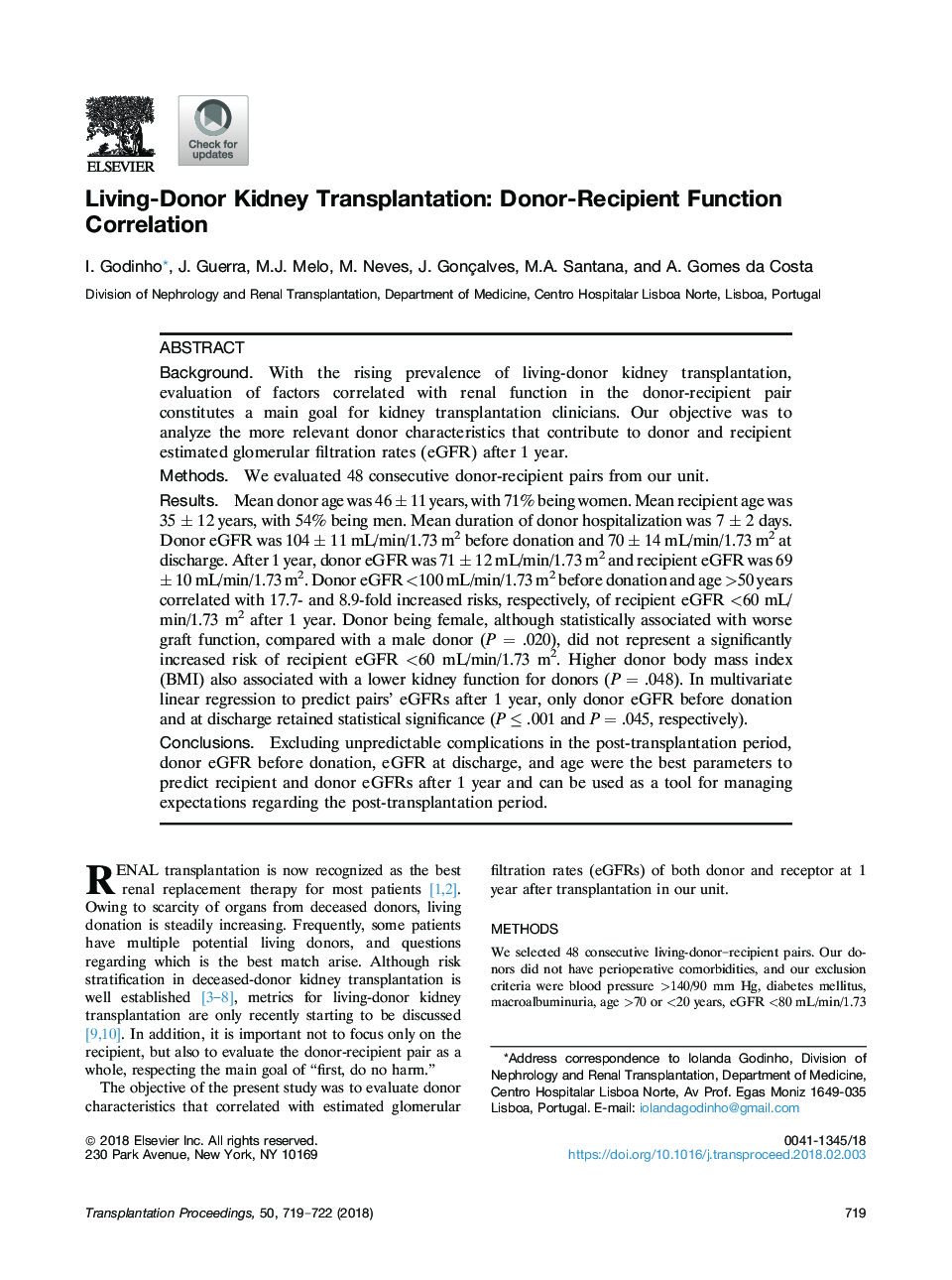 Living-Donor Kidney Transplantation: Donor-Recipient Function Correlation